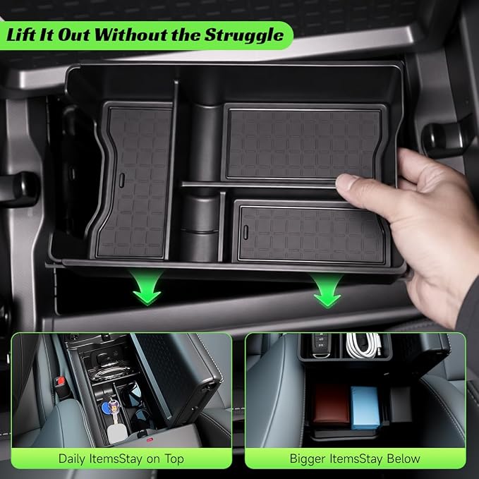 Center Console Organizer Tray for Toyota RAV4 2026,Custom Fit RAV4 Interior Accessories,ABS Storage Insert with Non-Slip Mats for Cards,Coins,Phones–Upgrade Console Storage for 2026 RAV4