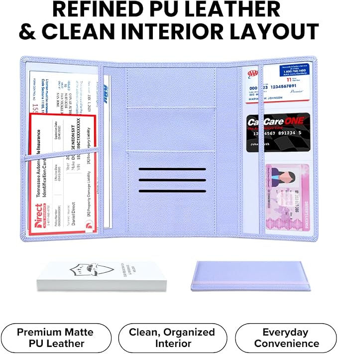 LINTRU Car Registration and Insurance Holder, 12-Pocket Trifold, Glove Box | 3.0mm Reinforced, 16"×9.5" Oversized, Elastic Strap No Magnet, PU Leather, Car Accessories for Men Women