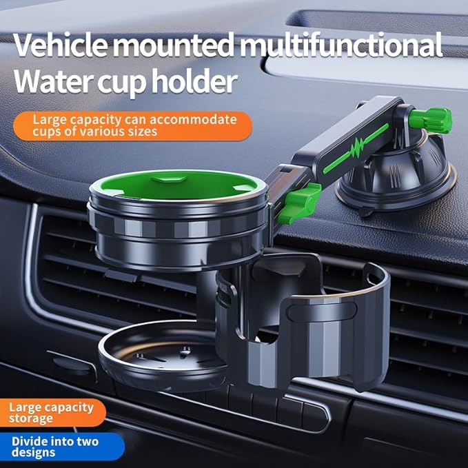 Car Cup Holder Expander, 2-in-1 Multifunction Cup Holder with Suction Cup & Adjustable Base, Cupholder Expander for 10-46 OZ Yeti, Hydroflask Extra Automotive Cup Holder for Car