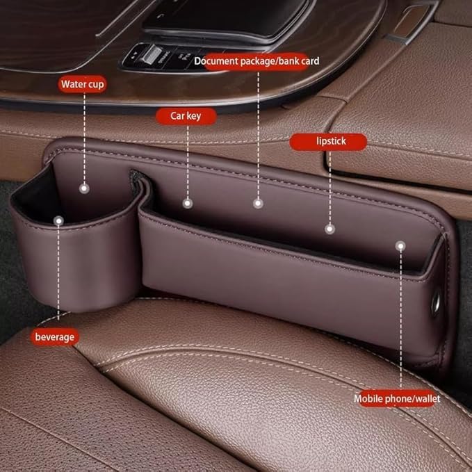 2026 Upgrade Car Storage Box with Cup Holder, Leather Cup Holder Gap Bag,Seat Storage Box Gap Filler Organizer for Glasses Phone Keys and Cards (Brown, Passenger Seat) (Black)