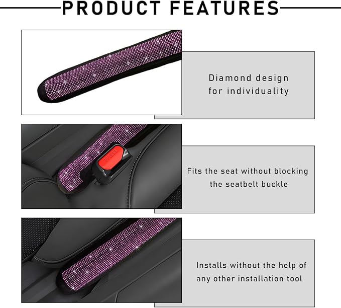 2PCS Bling Car Seat Gap Filler, Sparkling Rhinestone Side Seat Gap Blocker Stop Things from Dropping, Soft Foam Car Truck Filler Blocker Fill The Gaps Between Seats and Console (Pink)