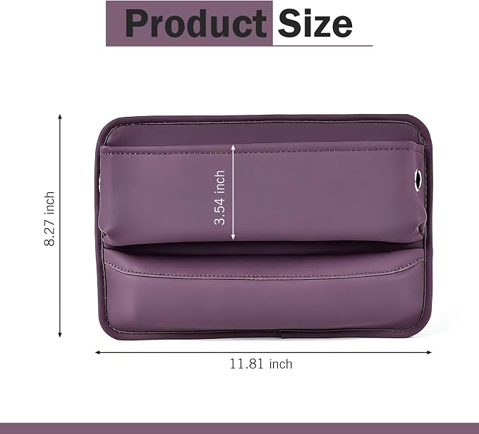 Car Seat Gap Organizer, Leather Multi-Pocket Storage Pouch, Automotive Seat Gap Organizer for Phone, Keys & Small Items, Universal for Most Cars (Purple)
