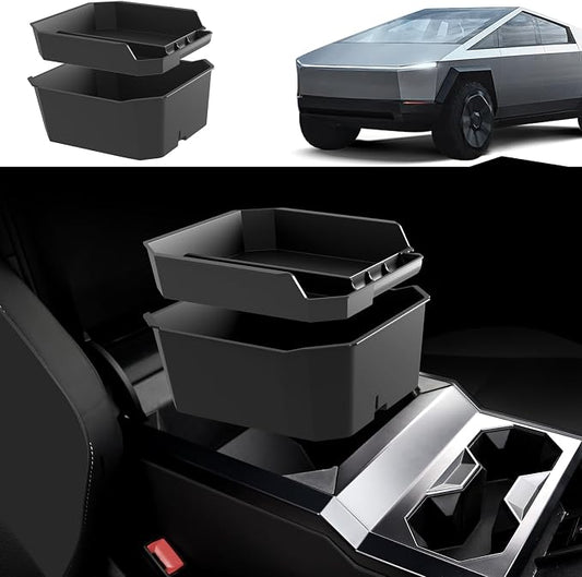 Double Layer Center Console Organizer for Tesla Cybertruck 2025 2026 2024, ABS Console Tray Insert storage box for Cybertruck Accessories(2PCS)