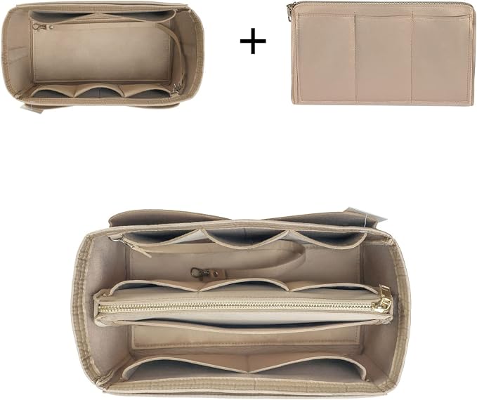ZTUJO Purse Organizer Insert, Felt Bag Organizer with Metal Zipper, Handbag & Tote Shaper, For Speedy Neverfull Tote, 7 Sizes