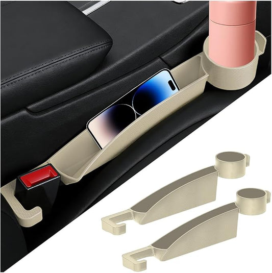 Car Seat Gap Filler, 2PCS Anti-Drop Multifunctional Vehicle Seat Side Gap Plug with Storage Slot, Automotive Blocker Seam Filler Console Organizer, Universal for SUV RV Truck (Beige)