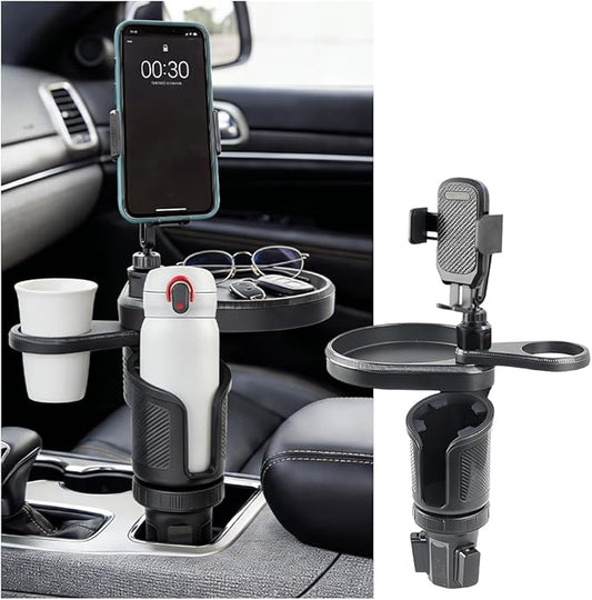 Car Cup Holder Tray, 3 in 1 Multifunctional Vehicle Food Water Bottle Phone Holder Expander Adapter with Adjustable Base, Detachable Auto Interior Food Tray Table, Universal Fit (Carbon Fiber)