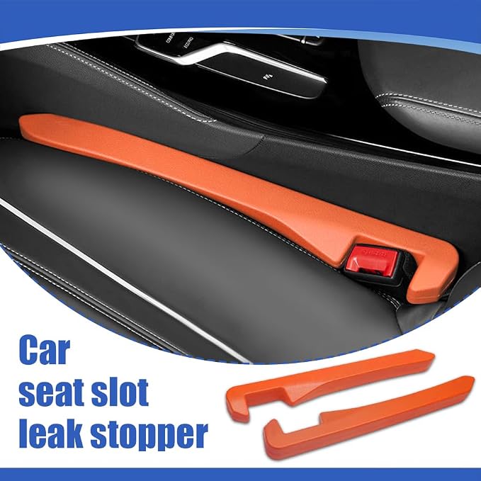 2PCS Car Seat Gap Filler, Car Blocker, PU Leather Fill The Gap Between Seat and Center Console, Universal Car Interior Accessories Flexible Seat Gap Organizer for Most Cars (Orange)