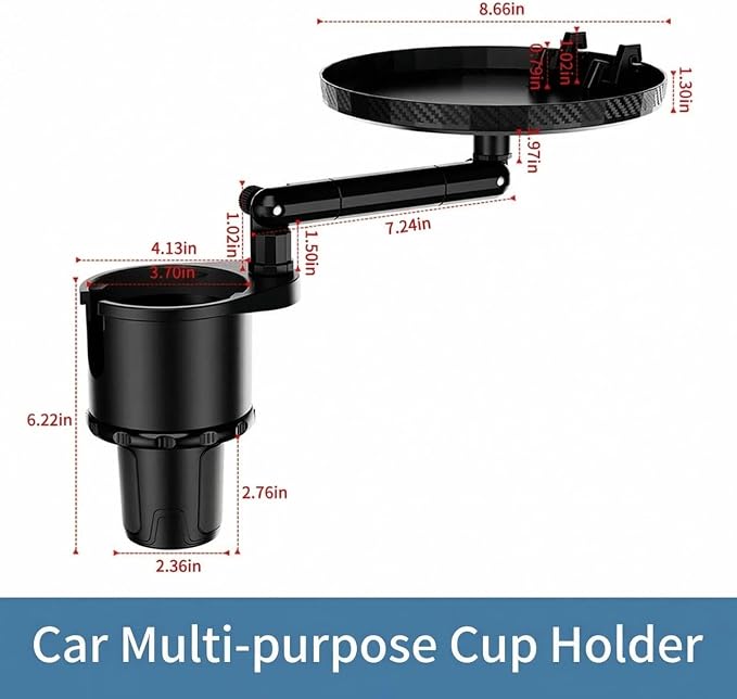 Car Cup Holder Tray Cup Holder Expander 9” Detachable Car Food Tray Table for Eating Perfect Road Trip Essential for Yeti & Hydro Flask Compatibility