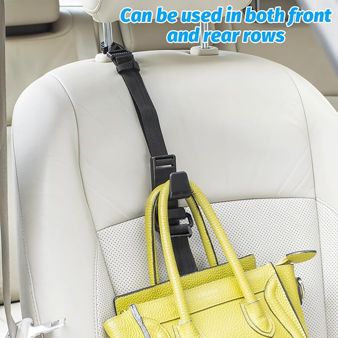 Zpana 4PCS Car Headrest Hooks, Adjustable Vehicle Seat Back Storage Organizer Hook with Clip, Automotive Interior Hanger Holder Accessories for Purse Bags Coats, Universal for SUV Truck RV