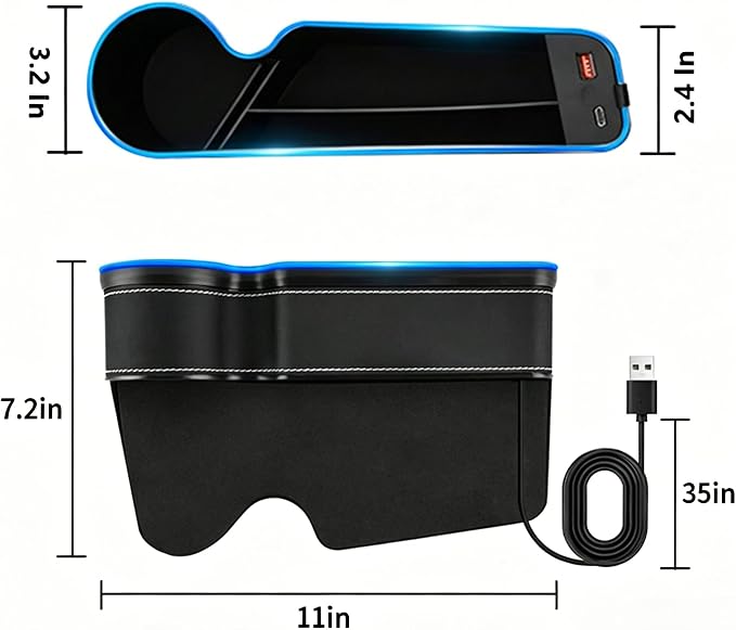 7 Color Led Car Seat Gap Filler Organizer Car Seat Pocket Gap Filler with USB+C Fast Charger,Car Gap Organizer Storage 2023 Console Side Seat Gap Filler fit for Passenger Side(Black-passenger side)