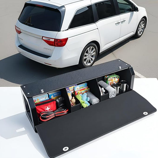 SUV Trunk Storage Organizer, Waterproof Leather Trunk Organizers and Storage with Lid & Push-Pull Handle, Sturdy SUV Cargo Organizer for Groceries (37 inch)