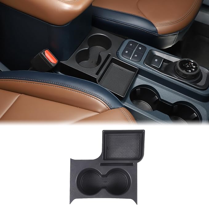 Aunginsy Center Console Cup Holder Compatible with Ford Maverick 2022-2025 2026, Front Seat Armrest Box Dual Cup Holders Insert Expander Organizer Tray Drink Water Bottle Holder with Mat Accessories