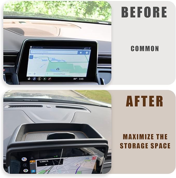 Muslogy Dashboard Storage Box Compatible with 2021 2022 2023 2024 GMC Yukon Chevy Tahoe Suburban Accessories Insert Behind Screen Console Organizer for Tahoe Suburban 2021-2024 Not for Denali(Brown)
