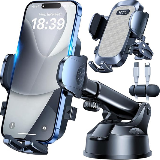 HTU Car Phone Holder【2026 Upgraded 100+LBS Suction & Safety Cert】 Cell Phone Car Mount for Truck Heavy Duty Phone Holder for Dashboard/Windshield/Vent for iPhone 17 16 Pro Max, Grey