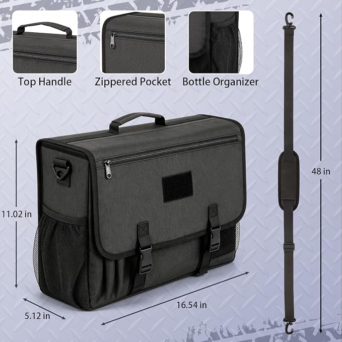 GDNasist Patrol Bag Law Enforcement, Car Front Seat Organizer, Police Duty Bag for Police Gear with 15.6" Laptop Storage, Molle Webbing, Multiple Compartment, Removable Straps, Black