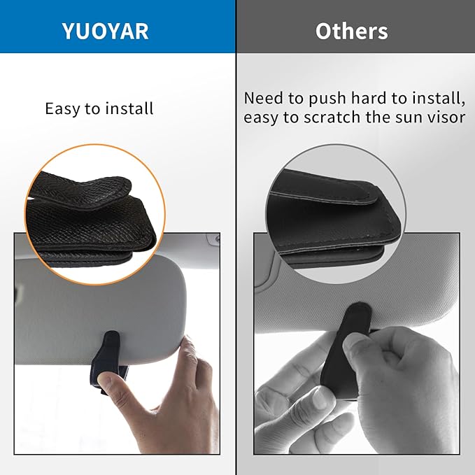 Yuoyar 2 Packs Magnetic Sunglass Holder for Car Visor (Black) | Magnetic Interior Car Accessories