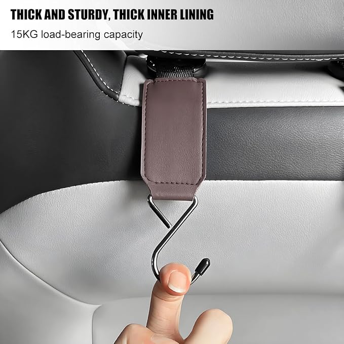 HZEL Car Seat Headrest Hook, 2PCS Multifunctional Vehicle Seat Back Hanger Holder for Purse Bags Coat, Automotive Interior Organizer Storage Hook, Universal for Automobile RV Truck (Brown)