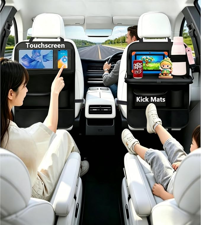TCJJ Car Seat Organiser Car Backseat Organizer Seat Organizer for Kids | Car Backseat Seat for Kids Kick Protector with Tray and Touch Screen Tablet Storage Pockets Waterproof and Stainproof