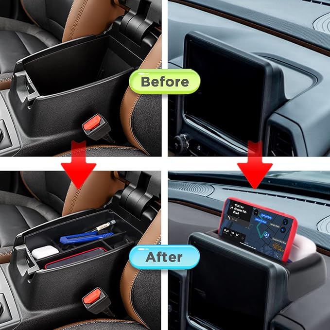 2PCS Center Console Dash Storage Tray and Armrest Secondary Storage Box Compatible with Ford Bronco Sport CX430 2021 2022 2023 2024 Center Console Organizer Insert Accessories