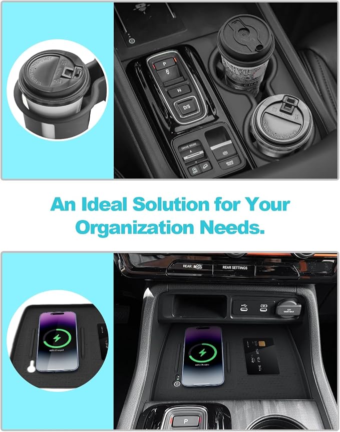 CDEFG 3Pcs Center Console Organizer for 2026 Honda Passport (RTL/TrailSport Elite/TrailSport) Accessories Middle Console Storage Box Cup Holder Wireless Charging Console Mat
