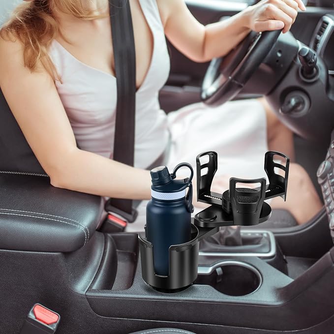 Car Cup Holder Expander, Universal 2 in 1 Large Cupholder Expander Adapter for Car with Adjustable Base, Fits Large Bottles, Snack, Drinks Cups, Black