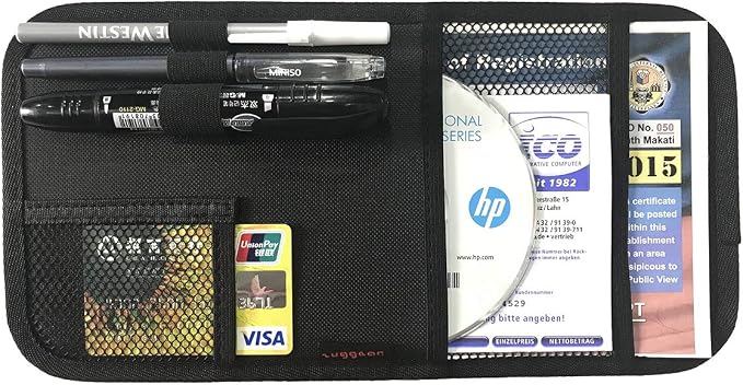Car Sun Visor Organizer, Auto Visor Holder Interior Accessories Pocket Organizer - Car Registration Holder Document Storage Pouch Pen Holder - Black
