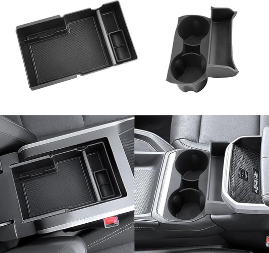 (2Pack) 2025 2026 Terrain Center Console Organizer (Cup Holder+Console Organizer) (Elevation/Denali/AT4), Durable ABS Plastic&Anti-Slip Rubber Console Tray Insert 2026 Terrain Accessories