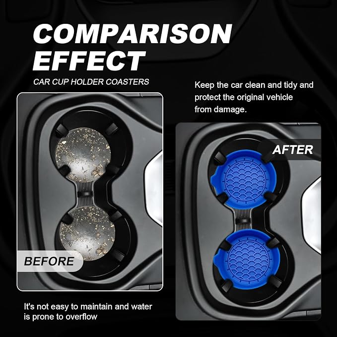 4-Pack Universal Cup Holder Coasters, Black Silicone Inserts - Keep Your Car Clean with Non-Slip & Spill-Proof Coasters for All Vehicles (Blue)