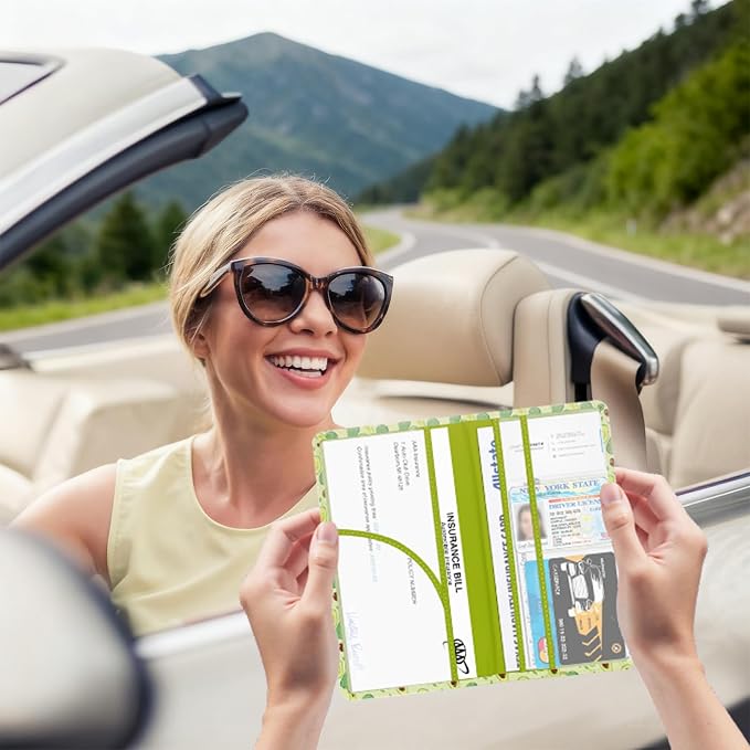 Car Registration and Insurance Card Holder, Document Holder for Cards, Driver Vehicle License Document Glove Box Compartment Organizer, Car Essentials For Women