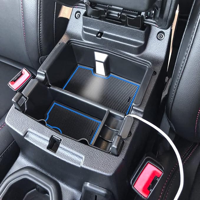 Center Console Organizer Compatible with Jeep Wrangler JL & JLU 2018 2019-2024 2025 2026 Accessories, Gladiator JT Truck 2020 2021 2022 2023-2026 Insert Tray Armrest Storage Box, Blue