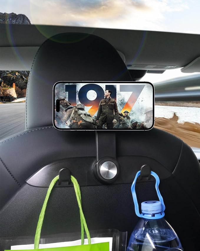 1 Pack Car Seat Hooks & Magnetic Phone Holder for Tesla Model Y(Juniper) Model 3(Highland) Accessories 2026 2025 2024 2023 2022 2021, Car Seat Back Storage Purse/Bag/Hat Hook for iPhone