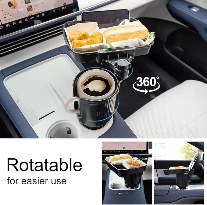 Car Large Cup Holder Expander, 2-in-1 Cupholder Extender with Swivel and Detachable Snack Food Tray Table for Eating, Travel Essentials for Road Trips for Driver. Model B