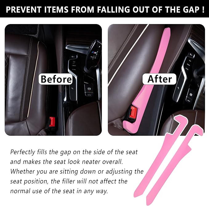 Junecarp Car Seat Gap Filler 2 Pack,Car Gap Filler Organizer to Impede Items from Dropping,Essential Interior Car Accessories Seat Gap Plug (Pink)