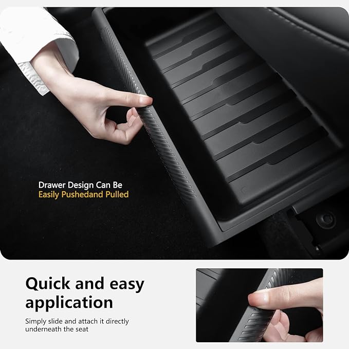2PCS Under Seat Storage Box for Tesla Model Y 2024, TPE Storage Tray Box with Lid for Model Y 2020-2025 (2025-2026 New Model Y Juniper Can only be installed on rear of front seats (under)