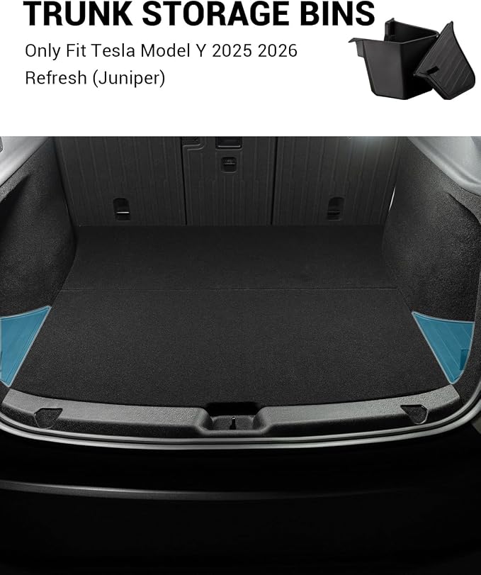 Motrobe 2025 2026 Tesla Model Y Juniper Trunk Organizer Rear Trunk Storage Bins with TPE Lid Waterproof Trunk Side Storage box Model Y Refresh Interior Accessories(5-Seater ONLY, Not Fit 7-Seater)