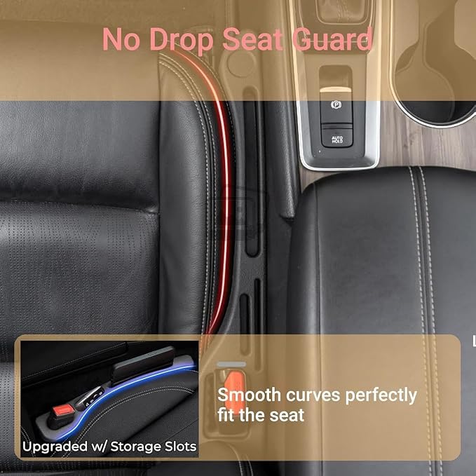 Car Seat Gap Filler, 2-Pack No-Drop Seat Side Gap Seam Filler Organizer with Phone Holder, Seat Gap Fillers for All Cars, Prevents Items from Falling, Easy to iInstall (Brown)