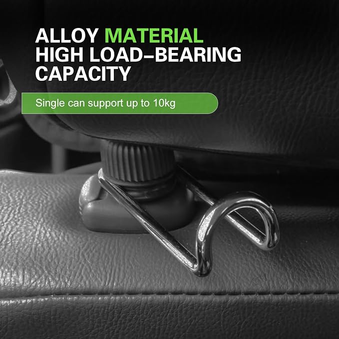 2 PCS Car Headrest Hooks, 10 KG Load-bearing Multi-functional Organizer, Rotatable Concealable Storage Hook, Seat Back Hanger for 0.47" - 0.59" Headrest Tube (Black)