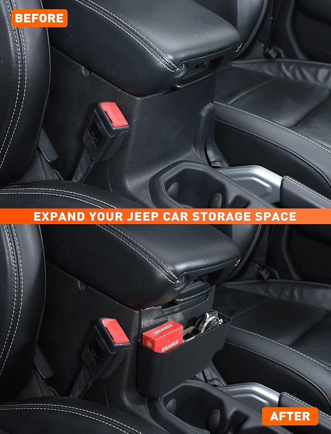 Savadicar Center Console Hanging Storage Organizer, Armrest ABS Tray Compatible with 2018-2025 Jeep Wrangler JL JLU 4XE and Jeep Gladiator JT, Interior Accessories, Black