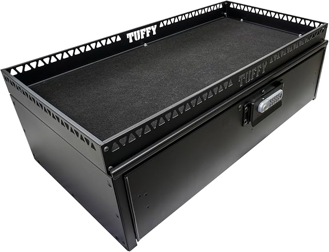 Tuffy Security Drawer with Shelf – Universal Fit for Mid-Sized SUVs | Heavy-Duty Locking Cargo Storage Box | Black Steel, 85 lb Capacity