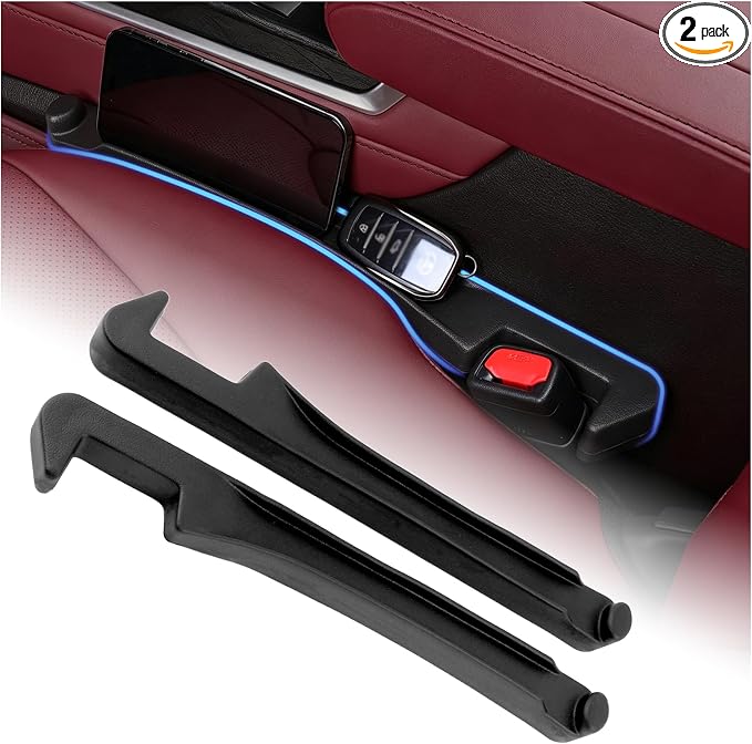 2PCS Car Seat Gap Filler Organizer,Car Seat Gap Plug with Storage Slot & Cars Hook for Phone/Keys/Umbrella,Universal in Between Cars Seats Catcher for 1.38-1.5" Gaps