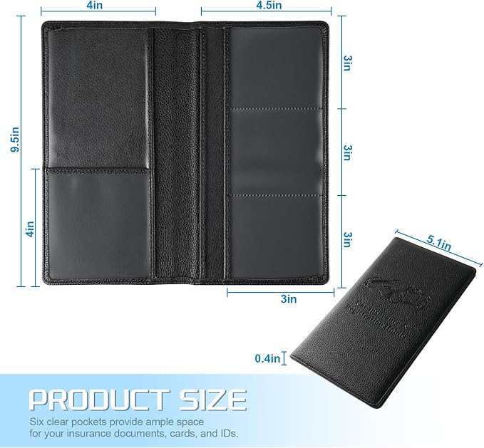 JUSTTOP 1Pack Car Registration and Insurance Holder,Car Document Holder for Cards License with Magnetic Shut,Vehicle Glove Box Car Organizer for Documents, Cards, License(Embossed leather Black)