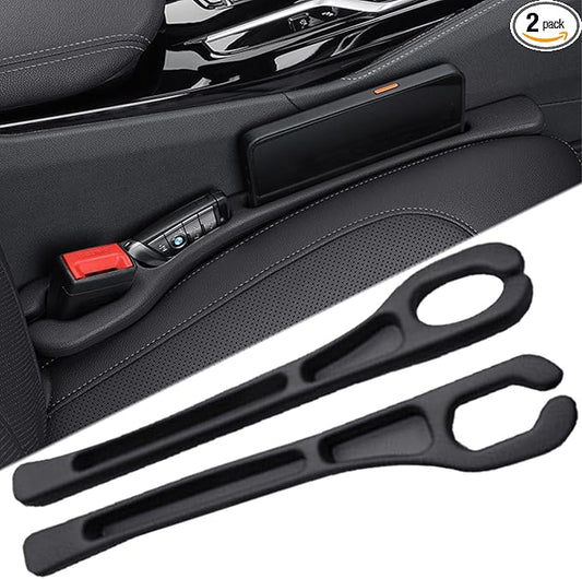 Car Seat Gap Filler Plug Strip 2 Pack, No-Drop Carseat Side Gap Filler Organizer Catcher with Dual Storage & Seatbelt Slot,Universal Fit Fill The Gap Between Seats & Console for Car SUV Truck, Black