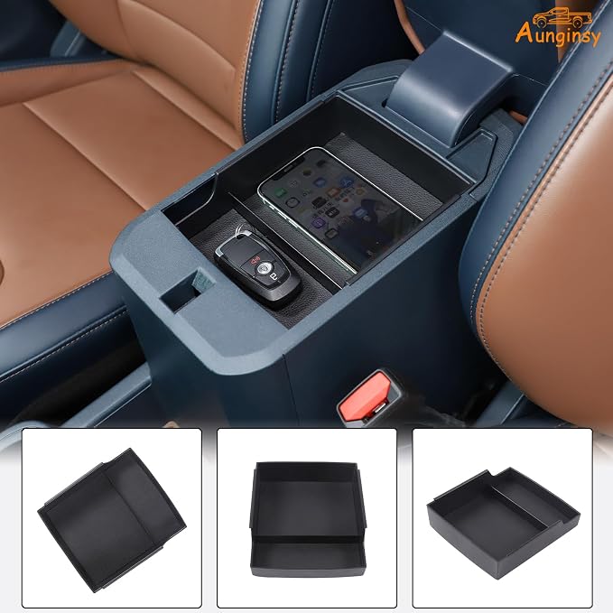 Aunginsy Car Armrest Box Storage Box Compatible with Ford Maverick 2022-2025 2026, Truck Center Console Organizer Tray Armrest Storage Accessory Container Storage Box With Mat ABS Interior Accessories