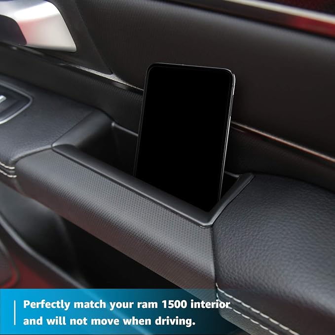Motrobe for Ram 1500 Door Side Storage Tray 2026 2025 2024 2023 2022 2021 2020 2019 Ram 1500 Door Side Organizer Door Pocket Insert with Red-Lines Mats 4 PCS, Not Fit Ram 2500 3500