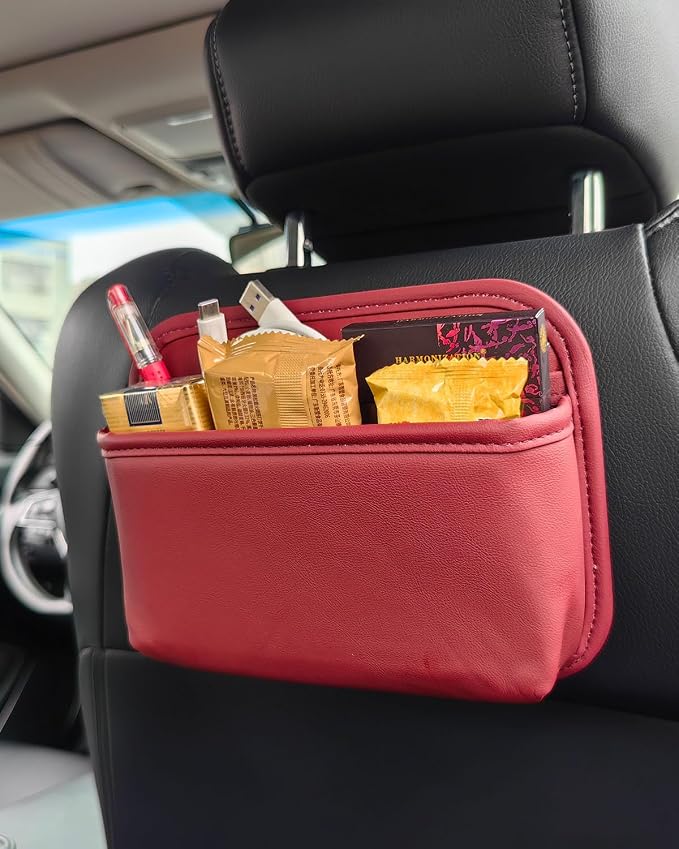 Driver's Car Storage Bag, Small Car Side Pocket Organizer for Car Seats, Doors and Consoles, PU Leather (Burgundy)