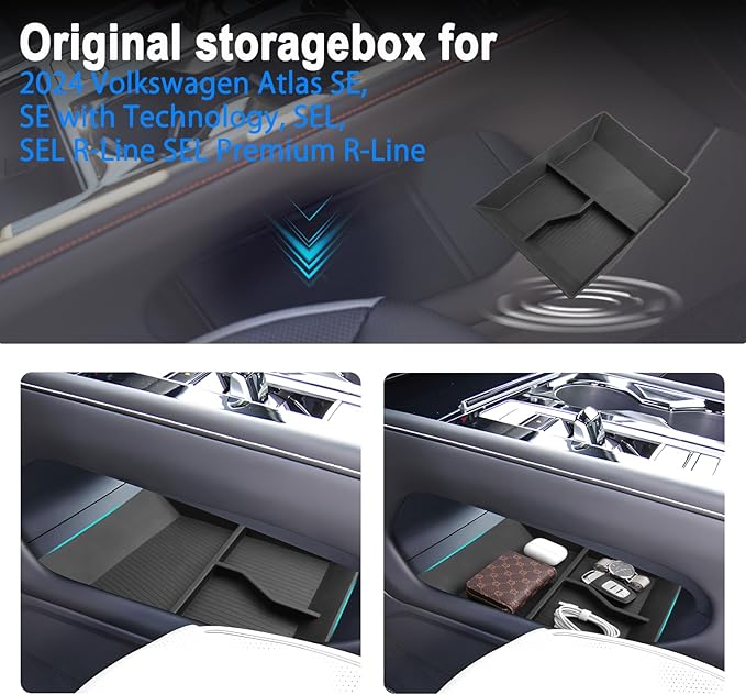SHAOHAO for 2026 Volkswagen Atlas Under Console Organizer for 2024 2025 2026 Volkswagen Atlas Accessories Lower Organizer (SE/SE with Tech/SEL/SEL R-Line/SEL Premium R-Line) Storage Box Tray
