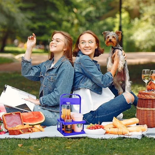 Bodaon 4 Cup Drink Carrier with Handle, Plastic Cup Carriers for Drinks, Drink Holder for Car, Take Out Delivery Drivers Accessories, Portable Foldable Reusable Mobile, Use for Food Delivery Bag