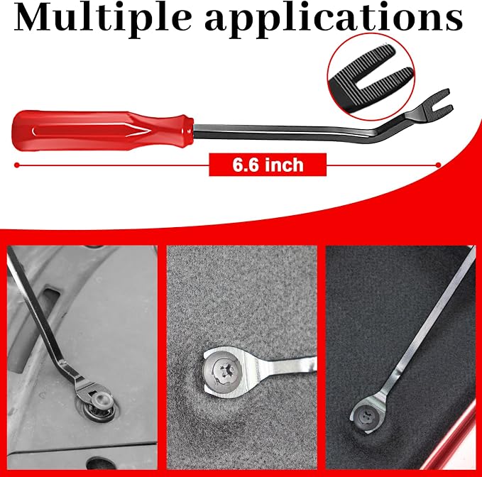 DOAHO 17Pcs Mechanic Hook and Pick Tool Set & Car Trim Removal Kit with Fastener Clip Pliers,Rivet Puller,Magnetic Pickup,Gasket Scraper,Non-Scratch Plastic Pry Tools for Automotive Repair-Red