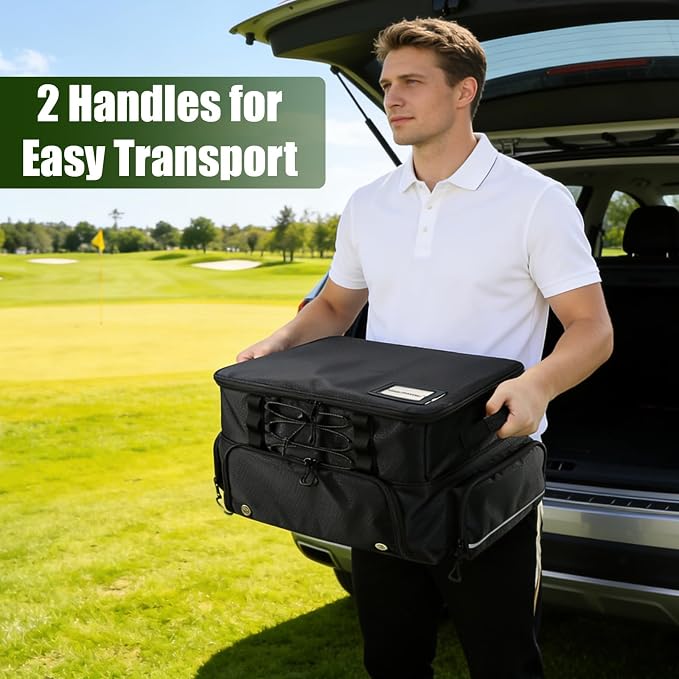 Golf Trunk Organizer, 2 Layer Car Golf Locker with Separate Ventilated Compartment for 2 Shoes, Golf Storage Bag for Golfs Balls, Tees, Glove, Accessories, Black