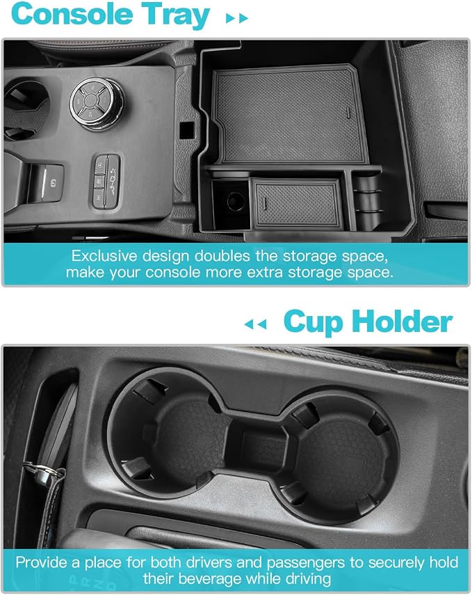 CDEFG 2Pcs for 2026 Ford Ranger Center Console Organizer for 2026 Ford Ranger (Raptor/Lariat/XLT/XL) Accessories Middle Console Tray Armrest Storage Box Cup Holder